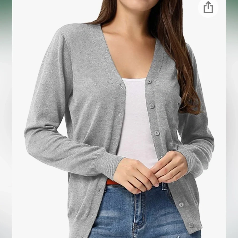 GRACE KARIN Long Sleeve V-Neck Knit Cardigan